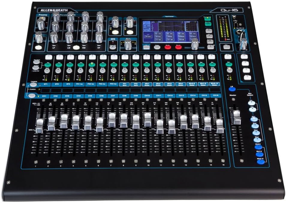 Allen &Heath AH-QU-16C Rack Mountable Compact Digital Mixer, Chrome Edition Bundle w/ 4-Pack Pig Hog PHM15 Pig Hog 8mm Mic Cable, Power Cable and Liquid Audio Polishing Cloth