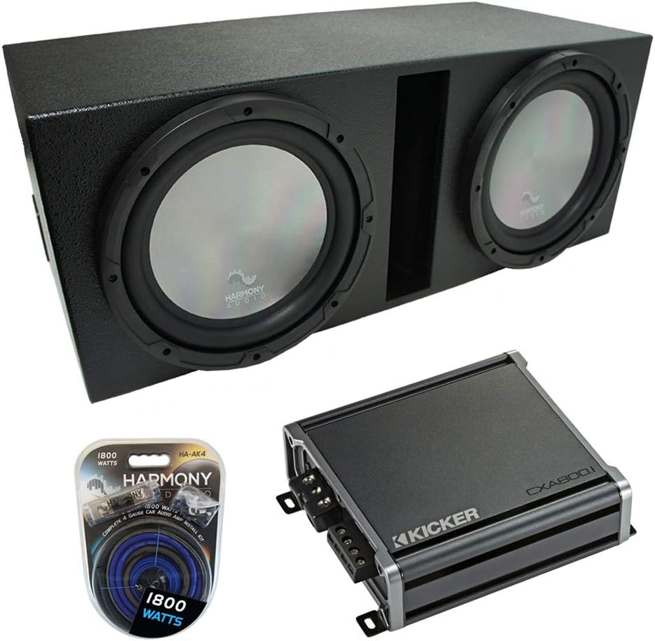 Harmony Audio A102 Bundle with Universal Car Stereo Rhino Coated Ported Dual 10