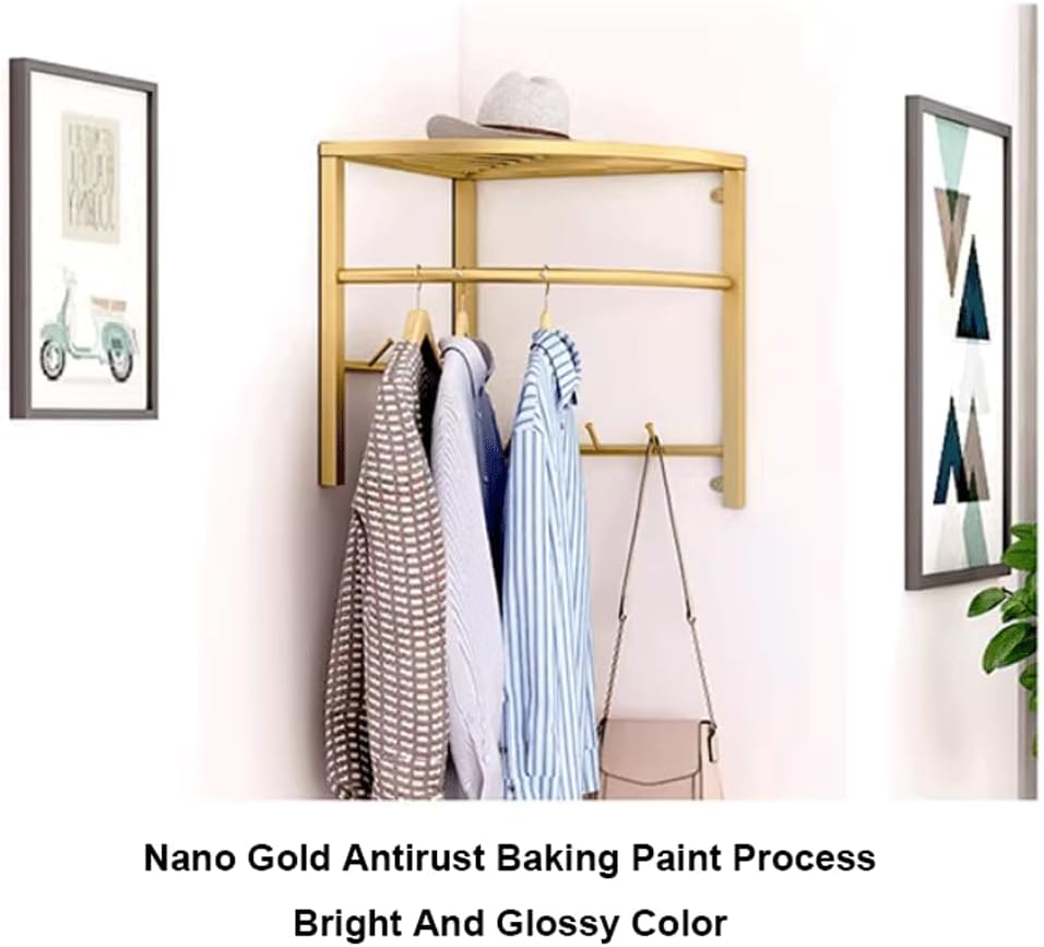 NOLLAM Coat Hooks Corner Coat Rack Wall Mount with Shelf Entryway Floating Metal Shelf w/6 Hooks Modern Wall Shelf Coat Hanger for Kitchen Bathroom Mudroom, White