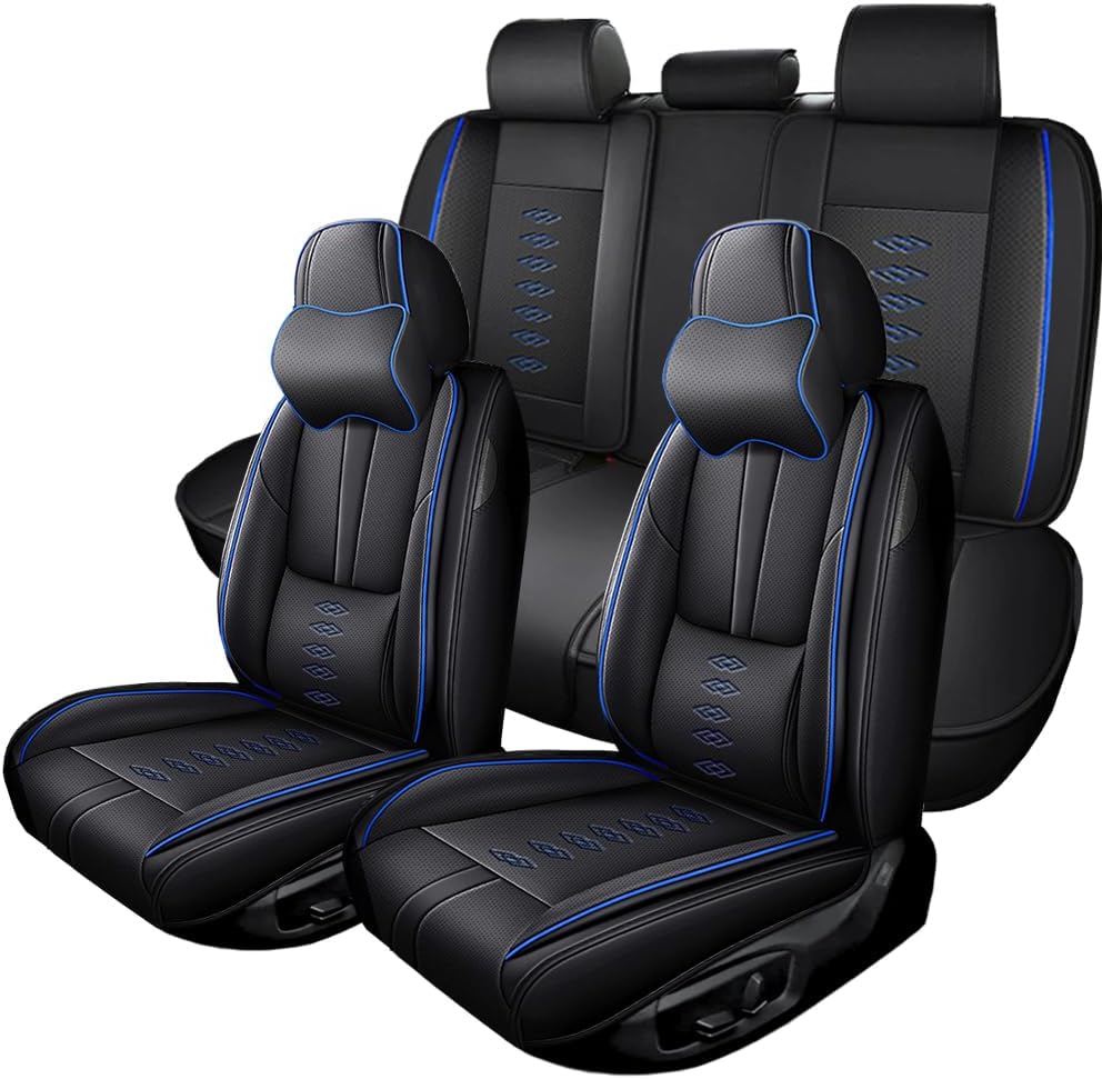 Full Set Seat Covers for Toyota Corolla 2014-2019 2026,Leather Car Seat Covers,Interior Accessories Seat Covers,Waterproof Car Seat Protectors for Corolla(Black Blue,Deluxe)