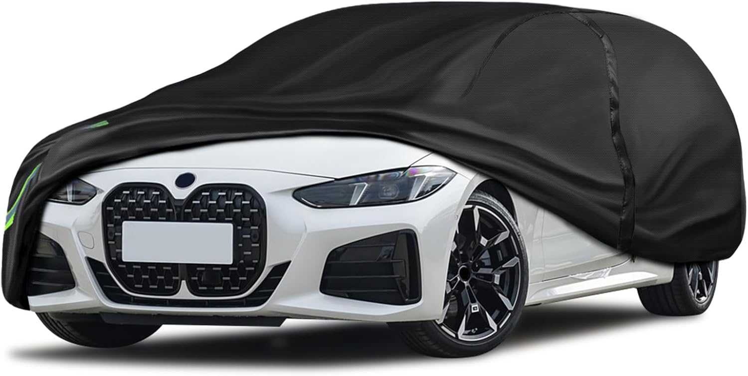 16-Layer 600D Heavy Duty Universal Full Car Cover for Outdoor & Indoor Use - All Weather Sun UV Rain Snow Dust Proof, Waterproof Scratch Resistant, Fits Sedan Body Length 197