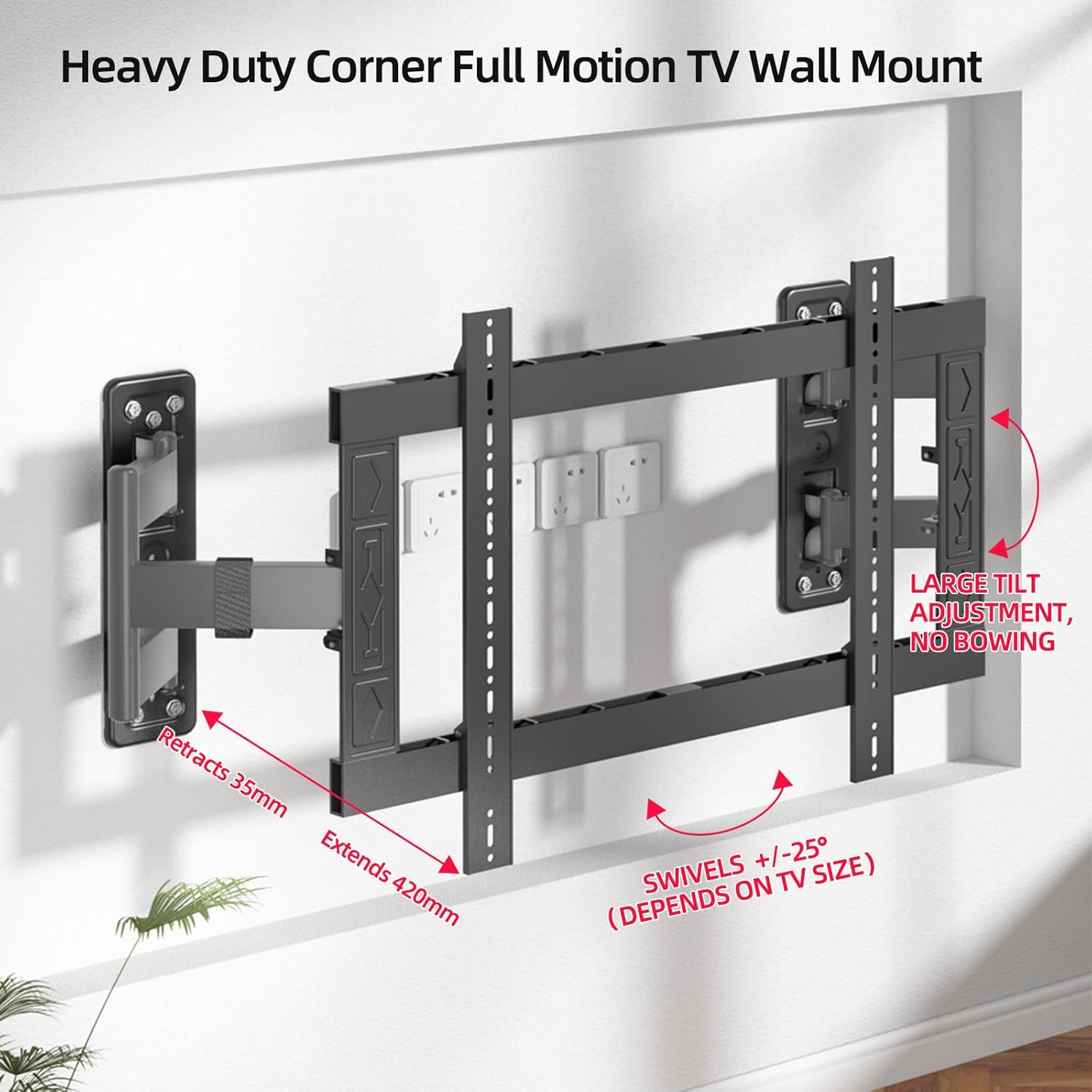 Heavy Duty Corner TV Wall Mount Bracket–Full Motion for 70-100 Inch Flat Curved Screen TVs,Ultra-Thin Dual Arm with Tilt,Swivel,Extension,U-Slot,VESA 800x600mm,Load 220 lbs,XL-DY894