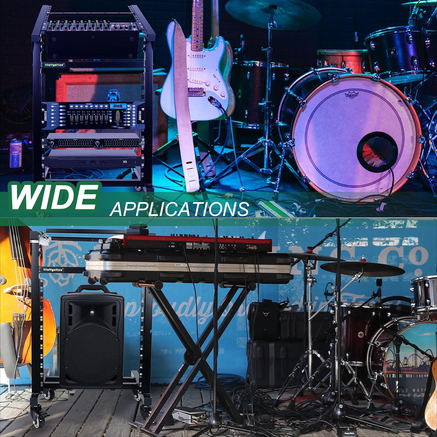 12U DJ Mixer Stand Rack Mount Rolling Stand Stage Cart Adjustable Rack Mount for Music Studio Booth Pro Audio Recording Cabinet Stage Equipment