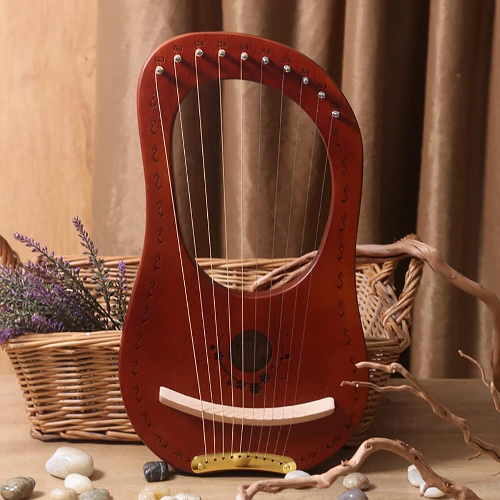 Lyre Harp, 10 Metal Strings, Mahogany Lye Harp with bag Tuning Wrench (Brown)