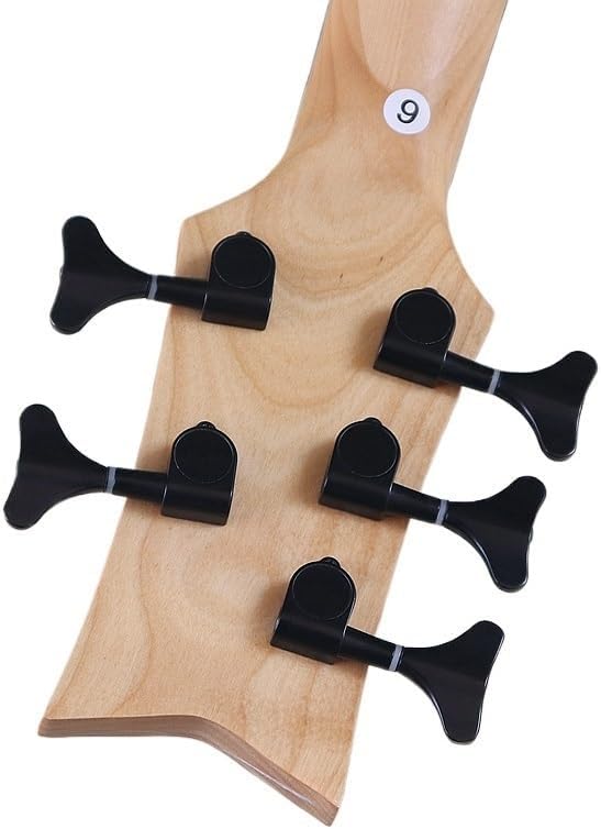 Left Handed 5-String Electric Bass Guitar, 43-Inch Black High Gloss Finish, Solid Basswood Body