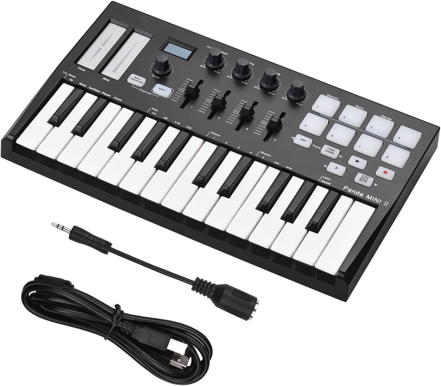 Keyboard Piano 25-Key USB MIDI Keyboard Controller with 8 RGB Backlit Trigger Pads 4 Assignable Control Knobs