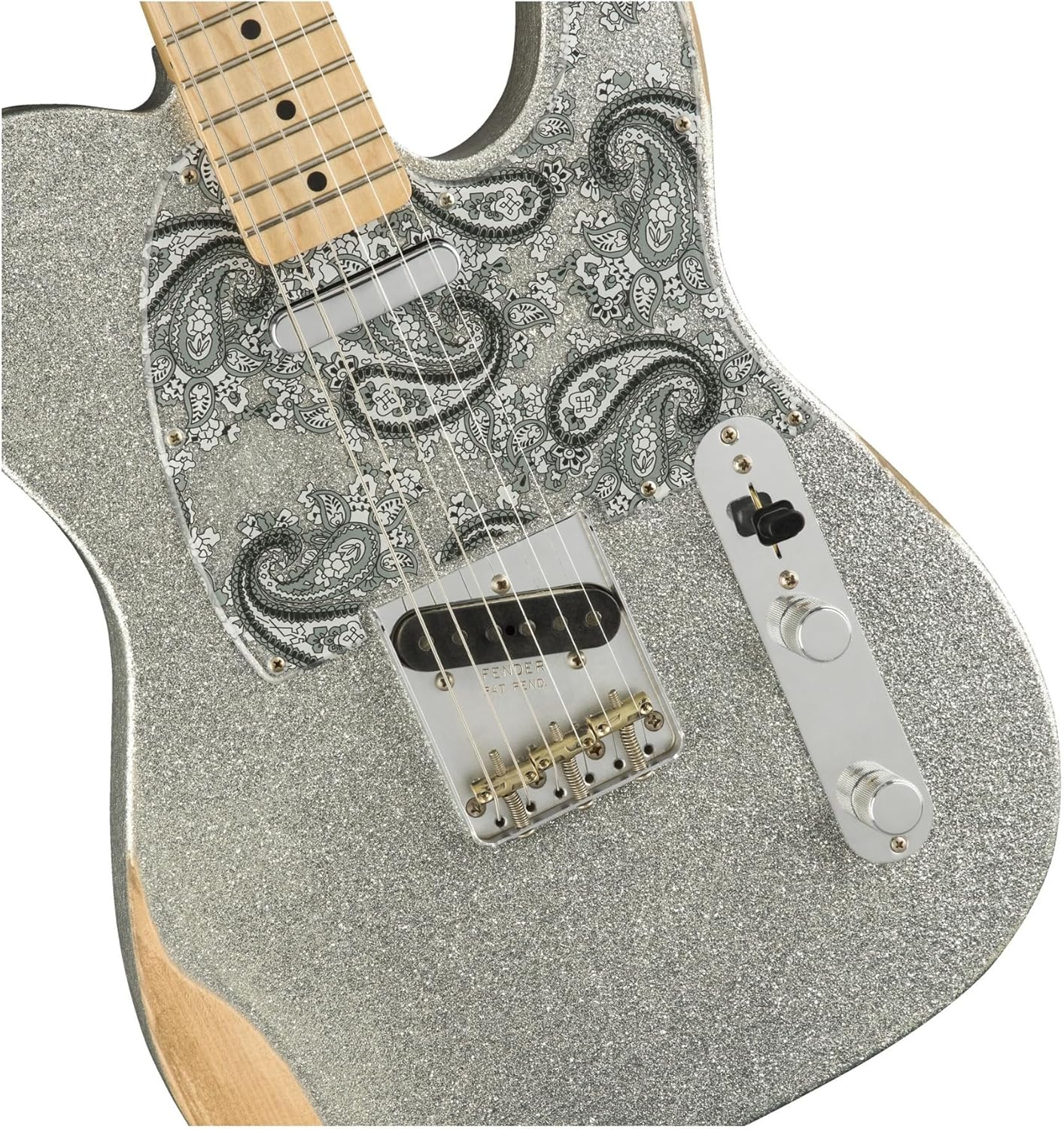 Fender Brad Paisley Road Worn Telecaster Electric Guitar, Silver Sparkle, Maple Fingerboard