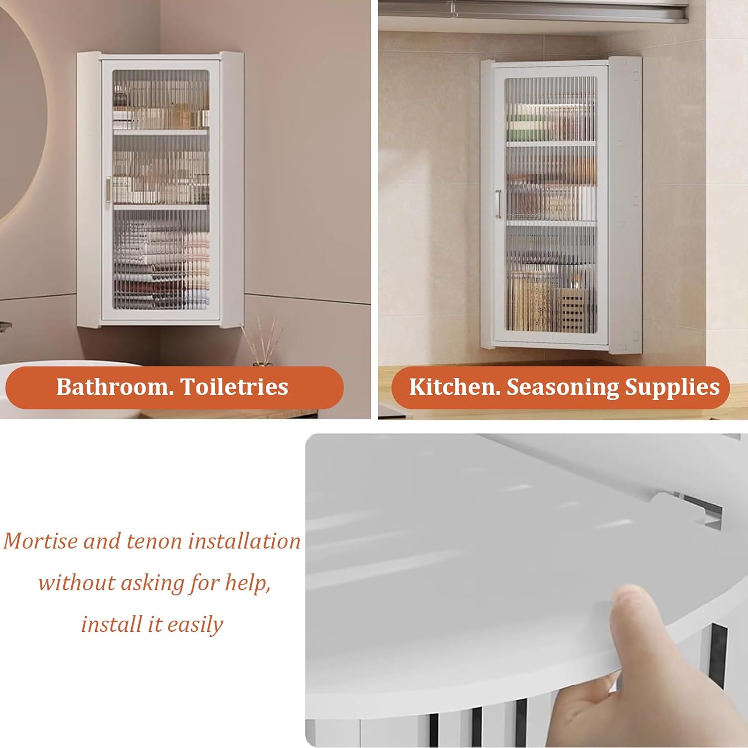 3-Tier Corner Spice Rack for Kitchen,Small Corner Medicine Cabinet,Bathroom Cabinets Wall Mount with Door,Compact Hanging Cabinets