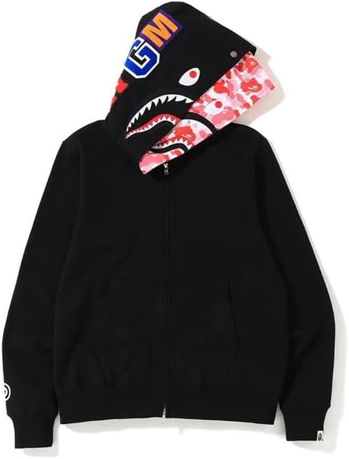 Shark Double-Layer Hooded Zip-Up Hoodie: Trendy Youth Full-Zip Hip Hop Streetwear Sweatshirt for Men