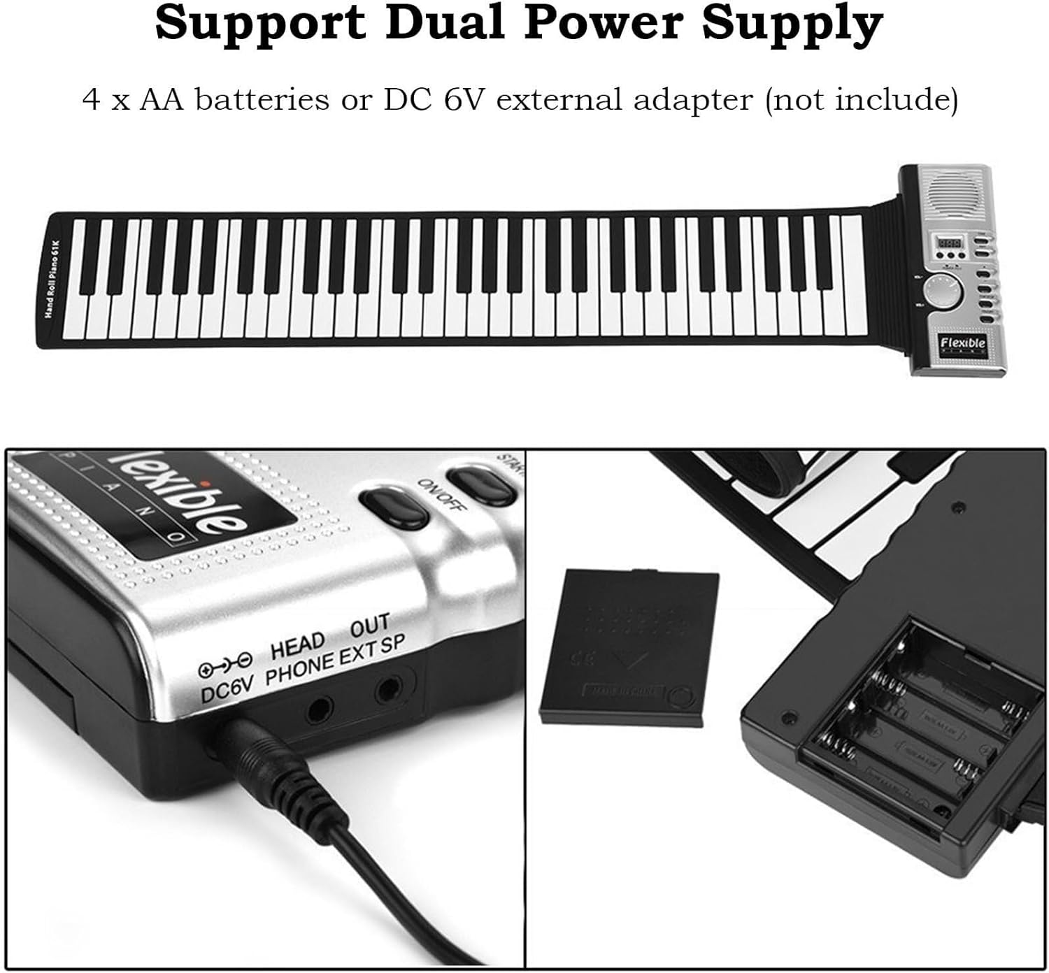 61-Key Roll Up Piano Keyboard, Portable Silicone Travel Piano, MIDI Support, Built-In Speaker for Beginners & Kids