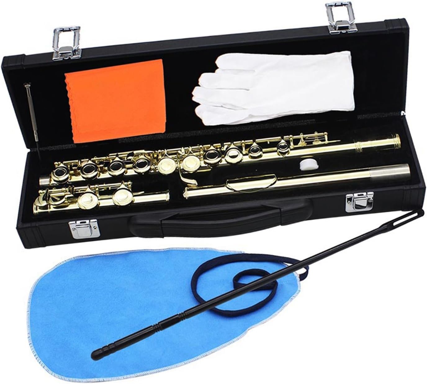 Flute Golden 16 Holes C Tone Flute with E Key Woodwind Instrument Closed Hole Gold-Plated Keys Cupronickel Tube with Case Flutes Musical Instruments
