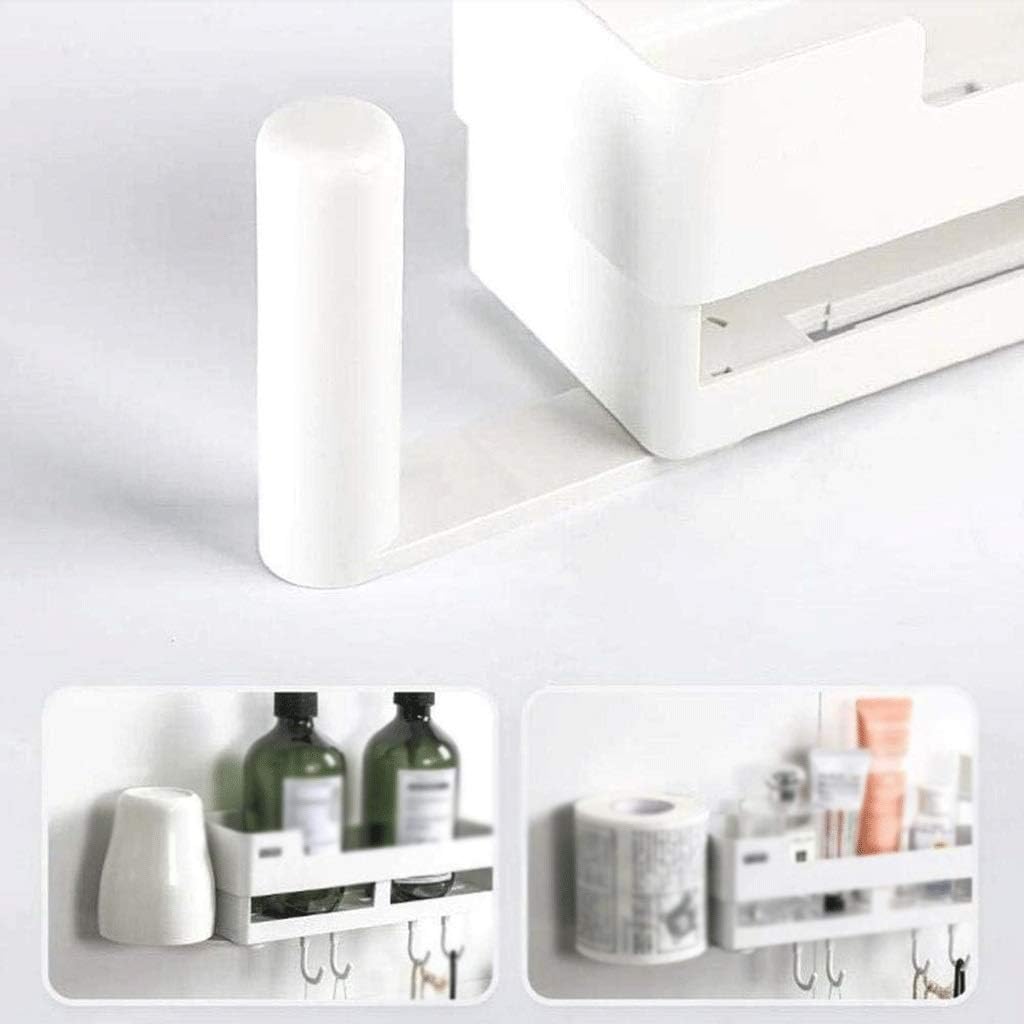 Bathroom Corner Shelf, Wall-Mounted Drain Rack,Adhesive Shower Caddy with 4 Hooks,Bath Storage Basket Kitchen Storage Organizer No Drilling