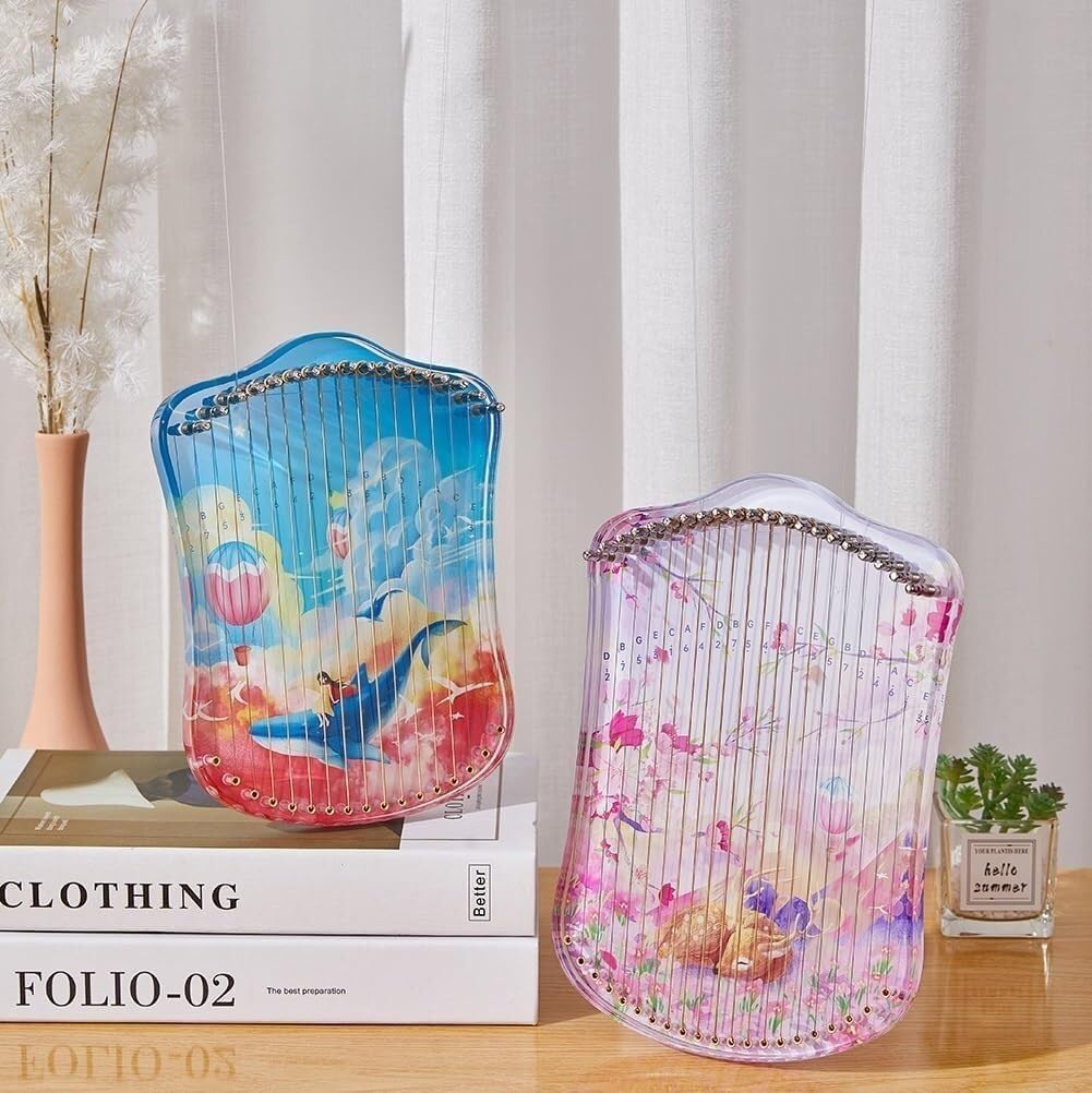 Mini Lyre Harp with Deer Pattern, Fingerpicking String Instrument, Metal Strings Acrylic Thumb Piano with Tuning Wrench(Color:Default)