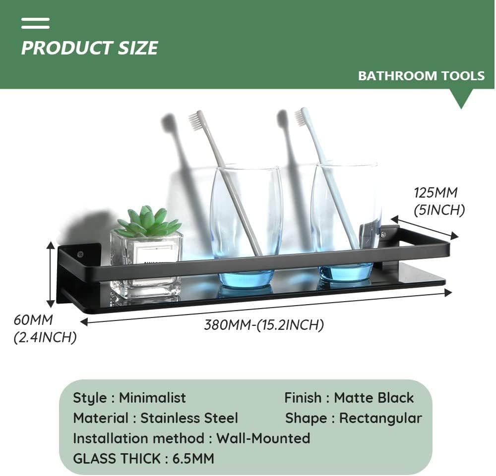 Shower Caddy Bathroom Shelves Organizer, Glass Shelf Wall Mount Rail Bathroom Shelf, 304 Stainless Steel Bathroom Accessories Bathroom Organizer (Color : 38cm Silver)