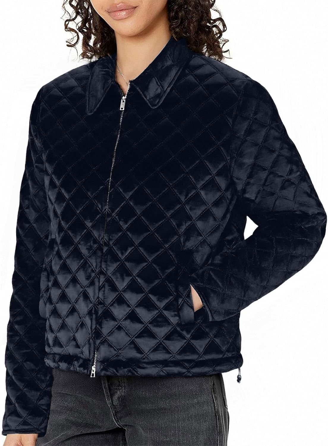 Women Winter Puffer Jacket Casual Diamond Quilted Lapel Long Sleeve Zip Up Coat Fall Fashion Warm Solid Outerwear