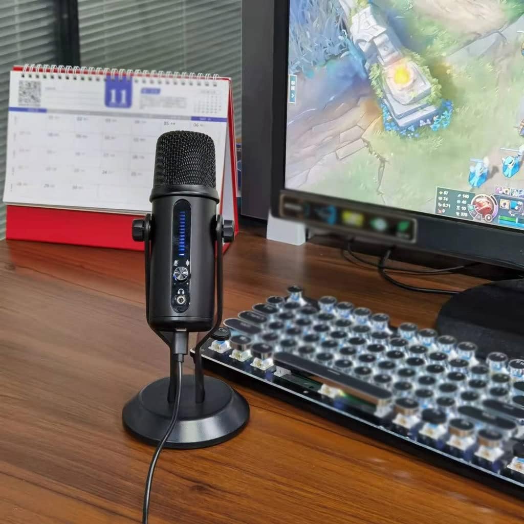 USB Capacitance Microphone, LED Voice-Activated Breathing Light, One-Click Noise Reduction/Home Studio Applications