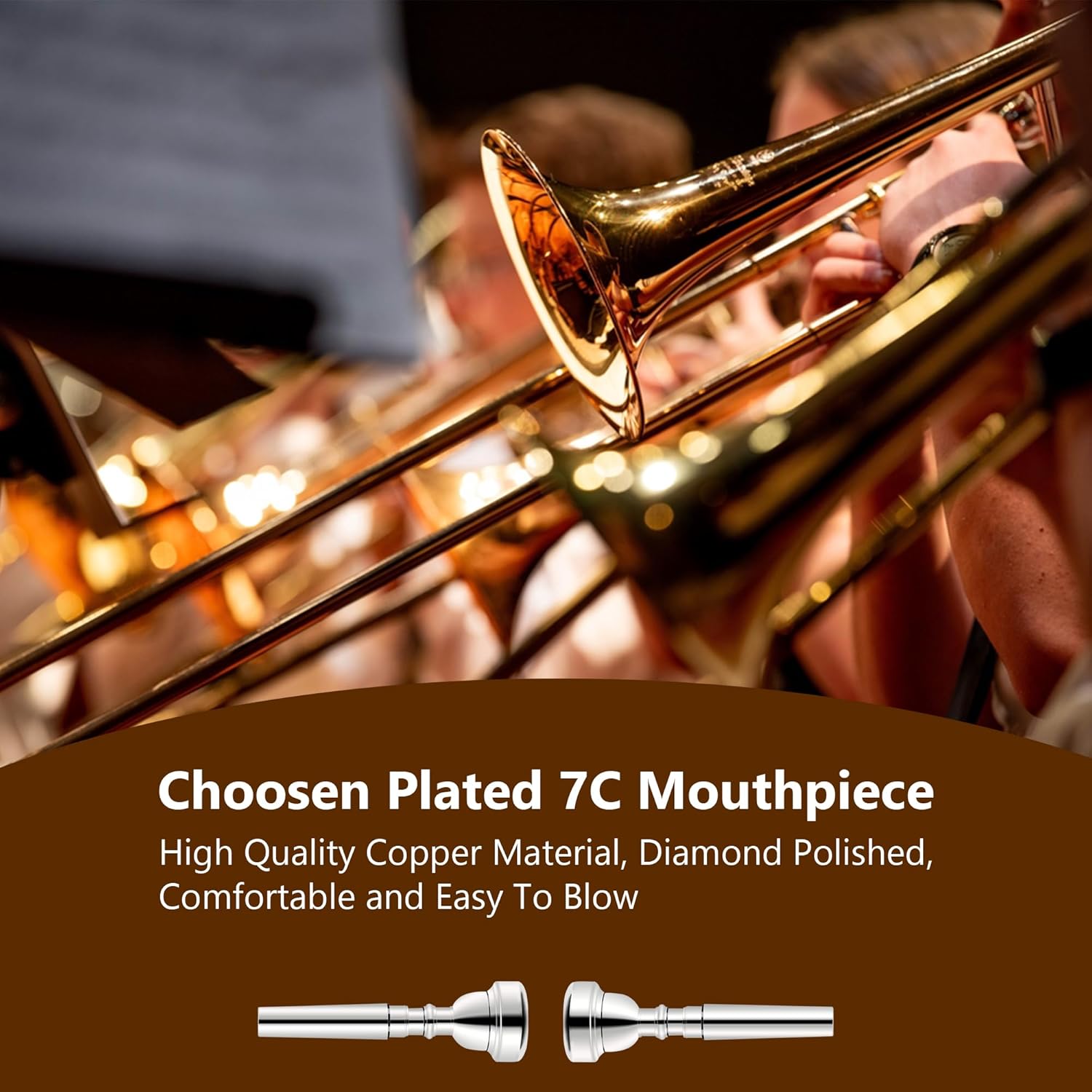 Bb Tenor Slide Trombone for Students Beginners, B Flat Brass Plated Trombone Instrument with Hard Case Mouthpiece White Gloves and Cleaning Kit (Gold)