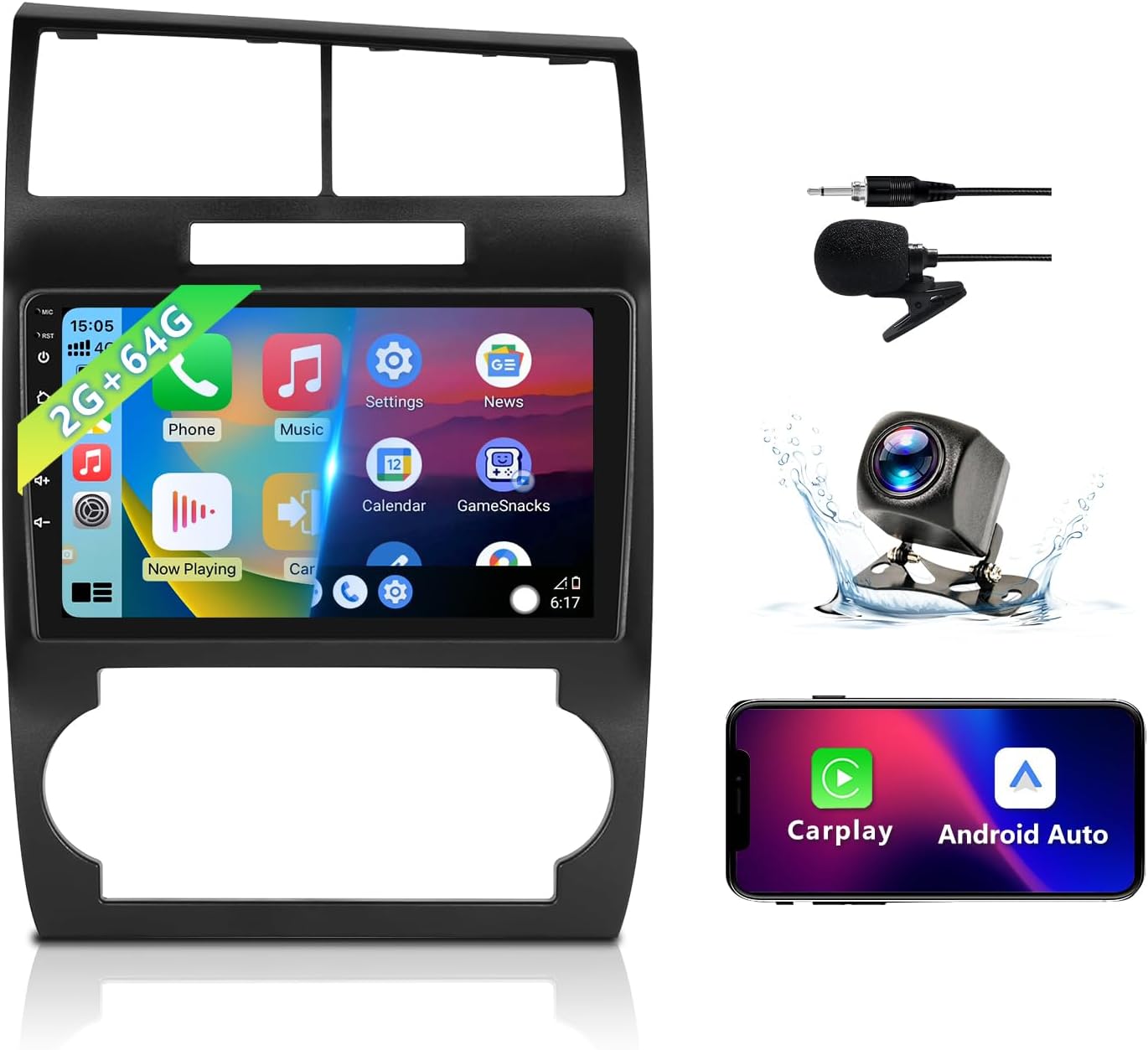 Android 13 Car Radio Stereo Compatible with Dodge Charger/Magnum 2005 2006 2007, 9 inch 2+64GB Car Stereo with CarPlay Android Auto Mirrorlink GPS Navigation Backup Camera