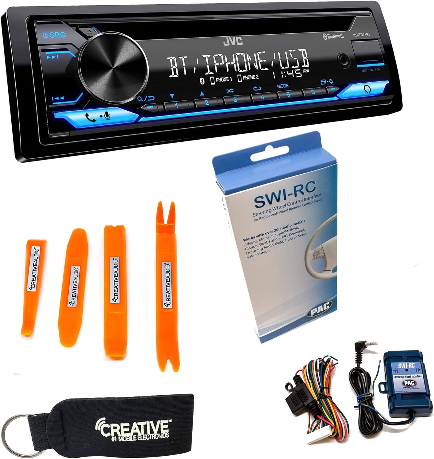 JVC KD-TD71BT - CD Receiver Featuring Bluetooth, Front USB, AUX, Amazon Alexa + Swi-RC Steering Wheel Control Interface