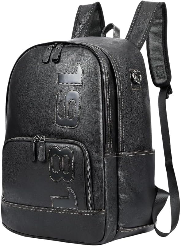 Men's Genuine Leather Cowhide Backpack - Large Capacity Retro Travel Bag for Laptop & Casual Use Gift Box (Black)