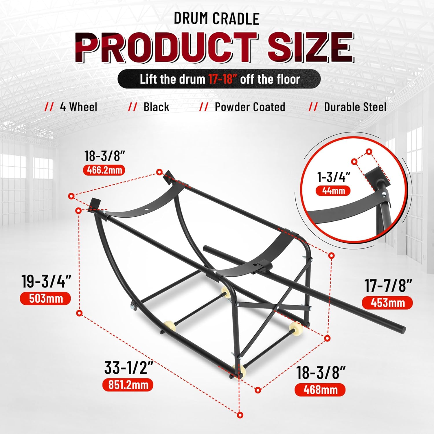 KUAFU 55 Gallon Drum Cradle 600lbs Drums Dolly Cart Drum Dispensing Stand Black 4 Wheel Powder Coated Steel