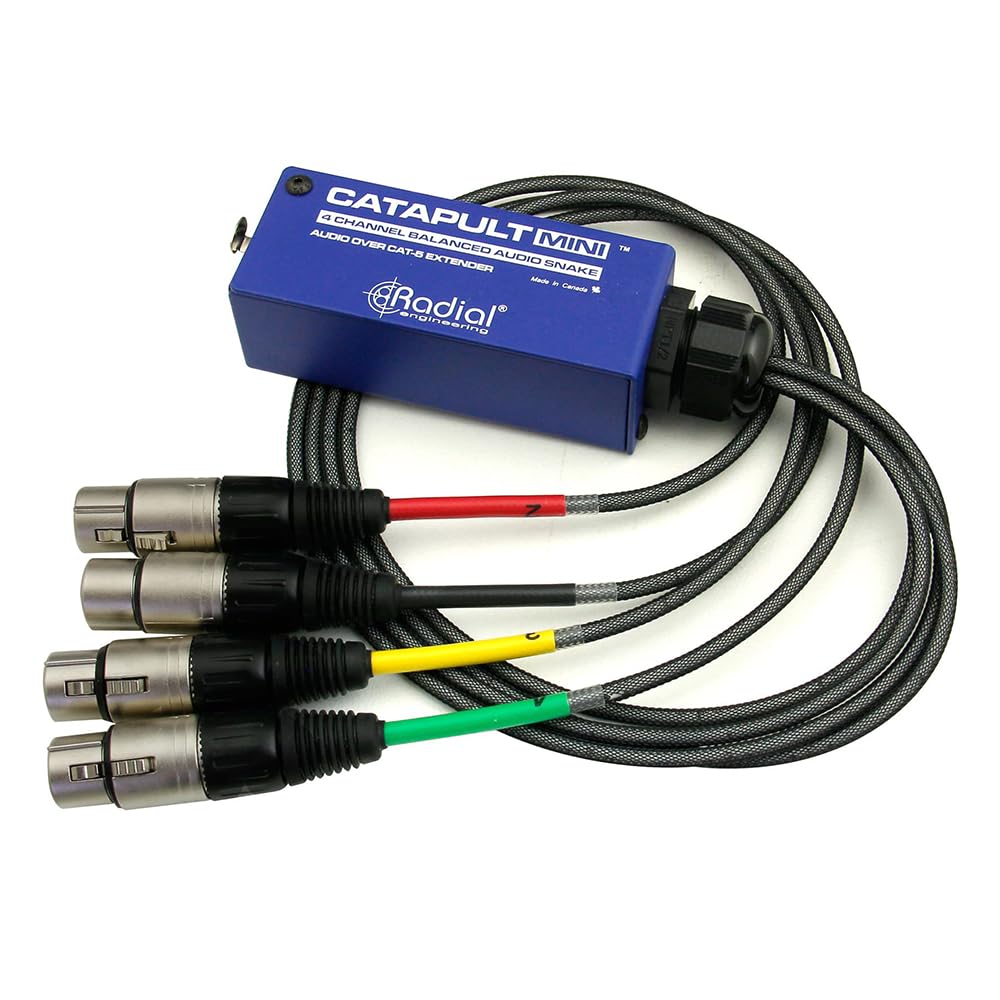 Radial Catapult Mini TRS Cat 5/6 Audio Snake Module with 1/4 inch TRS Connectors Bundle with 10ft Pig Hog Black Woven Instrument Cable