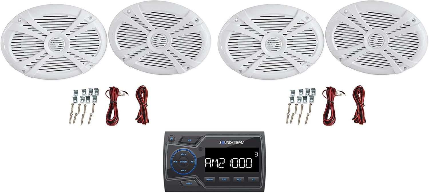 Audiosavings Bundle: Soundstream MHU-32 Marine ATV/UTV Digital Media Receiver Bluetooth/AUX/USB Bundle with (2) Pair Rockville RMSTS69W 6x9 1000w Waterproof Marine Speakers 2-Way (3 Items)