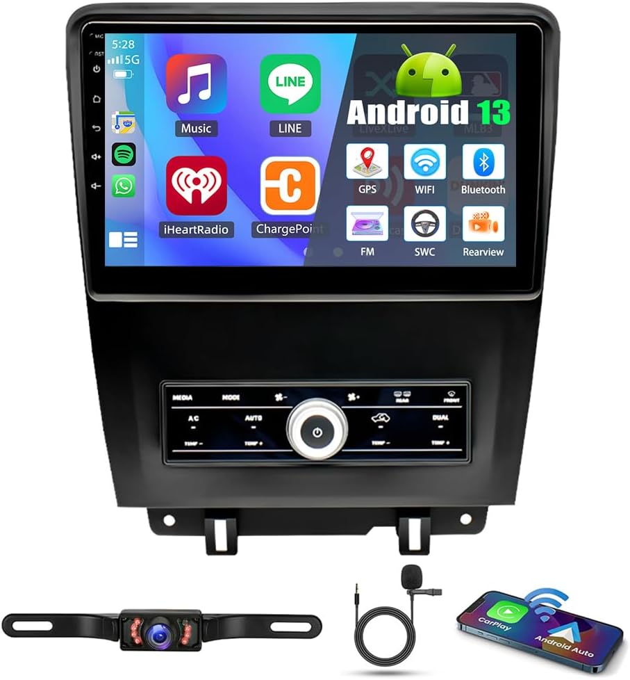 Car Stereo for Ford Mustang 2010-2014 with CarPlay Android Auto, 10 Inch HD Touchscreen Radio Retains Factory Backup Cam Steering Android 13 Car Radio Receiver Double Din GPS Bluetooth 2+32G