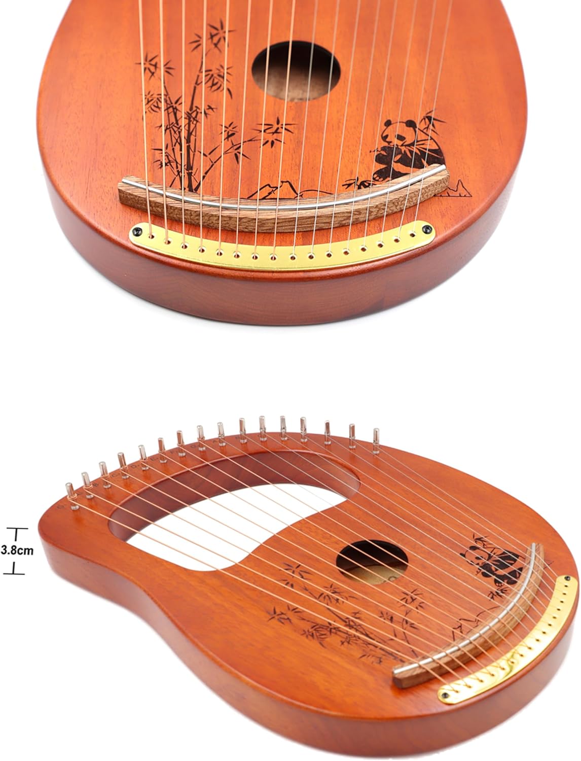 Rayzm Lyre Harp, Solid Wood Mahogany Lyre Musical Instrument, Portable 16 Metal Strings Lye Harp for Adult/Beginners