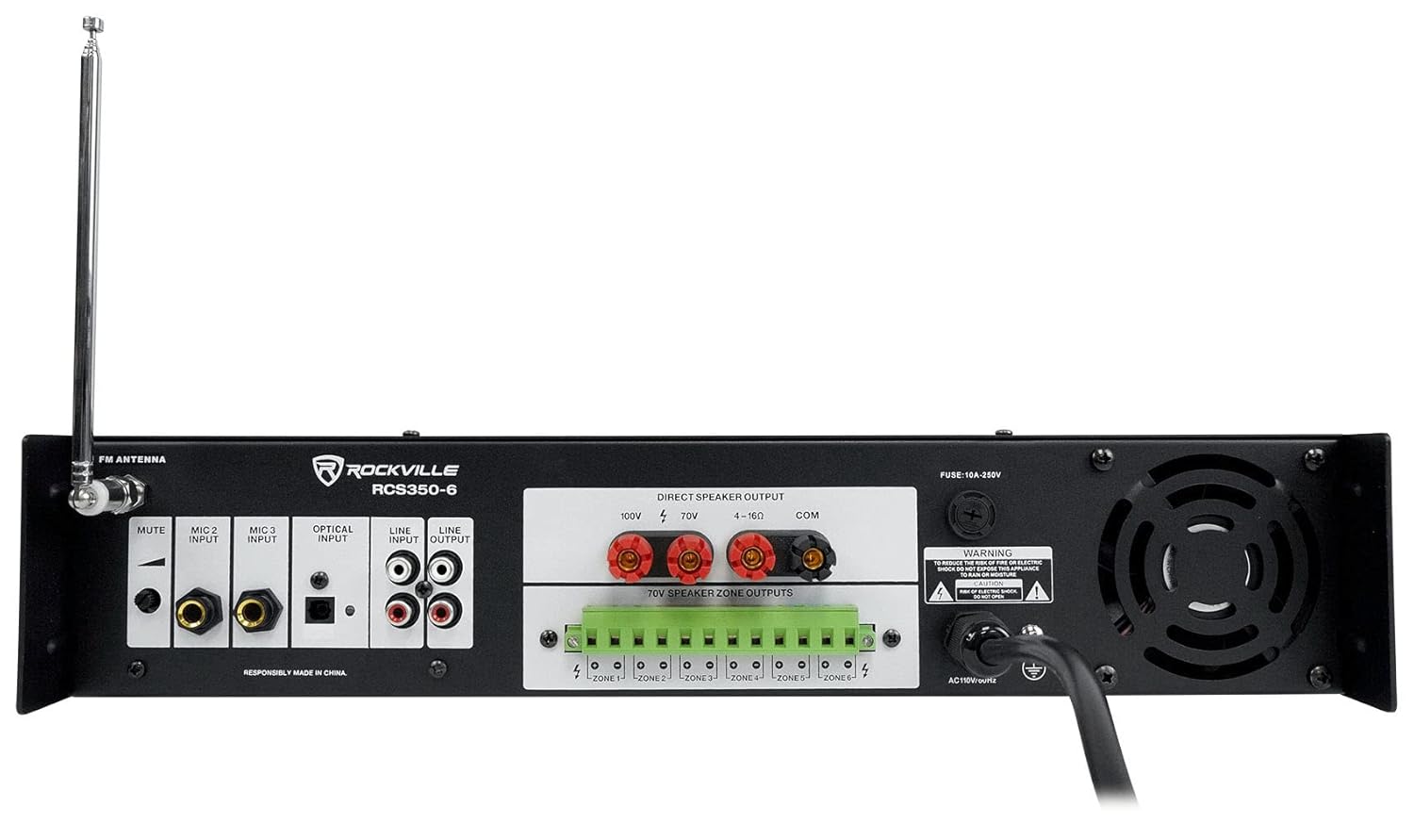 Rockville RCS350-6 350 Watt 6 Zone 70v Commercial/Restaurant Amplifier/Bluetooth Bundle with (12) PEN-40T Black 4