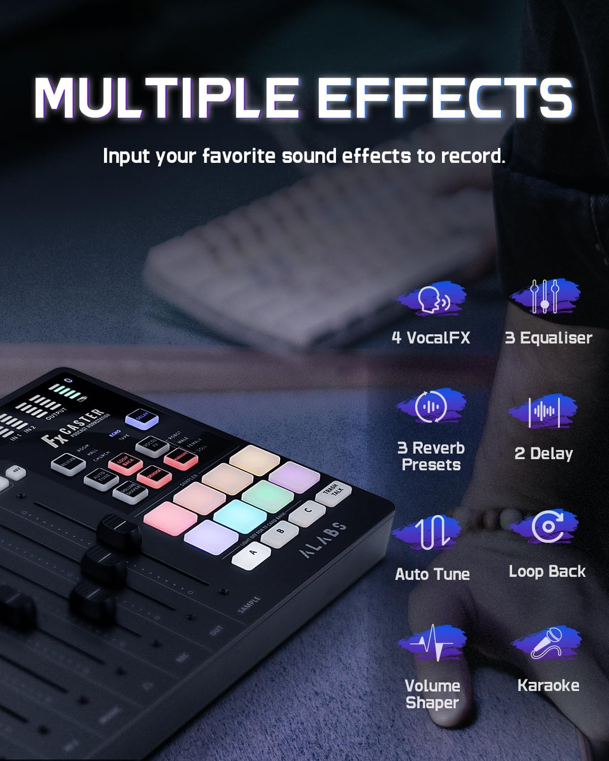 ALABS Fxcaster Podcast Equipment Bundle - All-in-One Podcasting Starter Setup with 7-Channel Soundboard, Audio Interface, and 25mm Diaphragm XLR Microphone for Live Streaming, Recording, and TikTok
