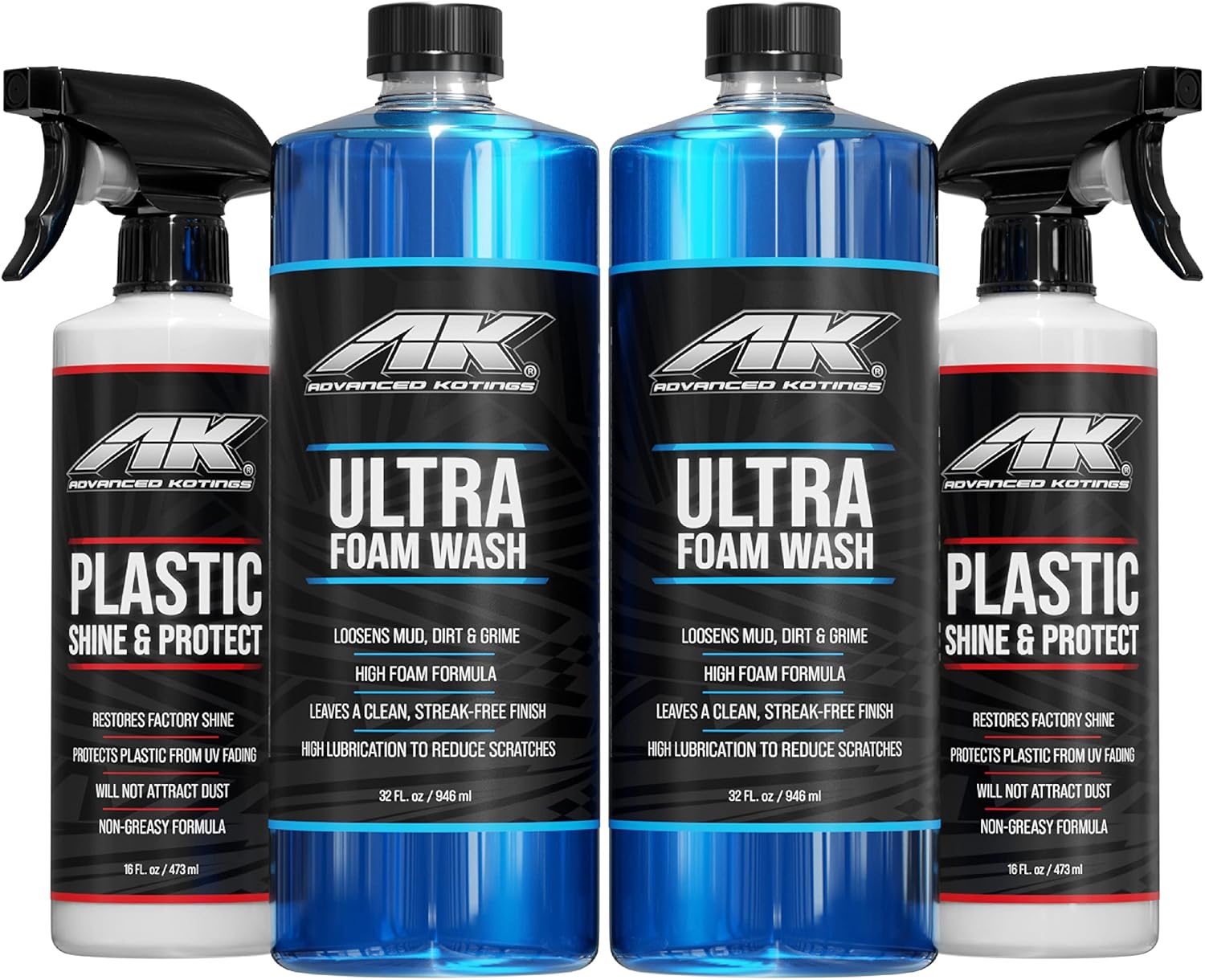 Advanced Koatings Plastic Shine & Protect 2 Pack and 2 Pack Off Road Wash Kit | Makes Cleanup Easy | ATV, Vehicle, Equipment, UTV, Dirt Bikes Surface Protector