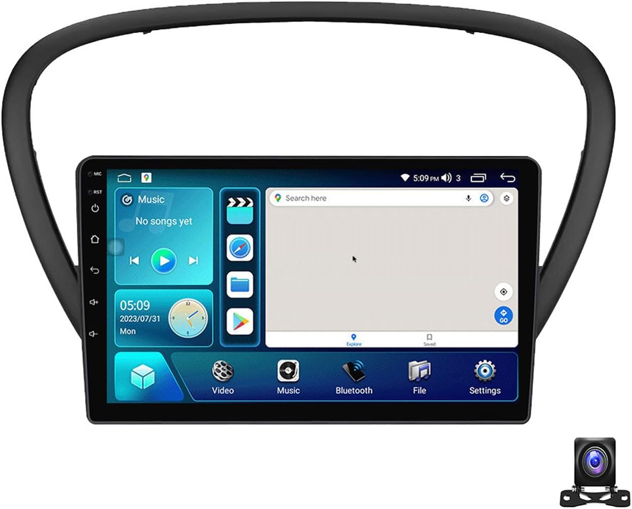 Double Din Car Stereo Bluetooth MP5 Player with Carplay/Auto, 9 Inch Touchscreen Radio Receiver with AHD Backup Camera, for Peugeot 607 2004~2010 Support 4G/SWC/DSP,4 core m150s 2g+32g