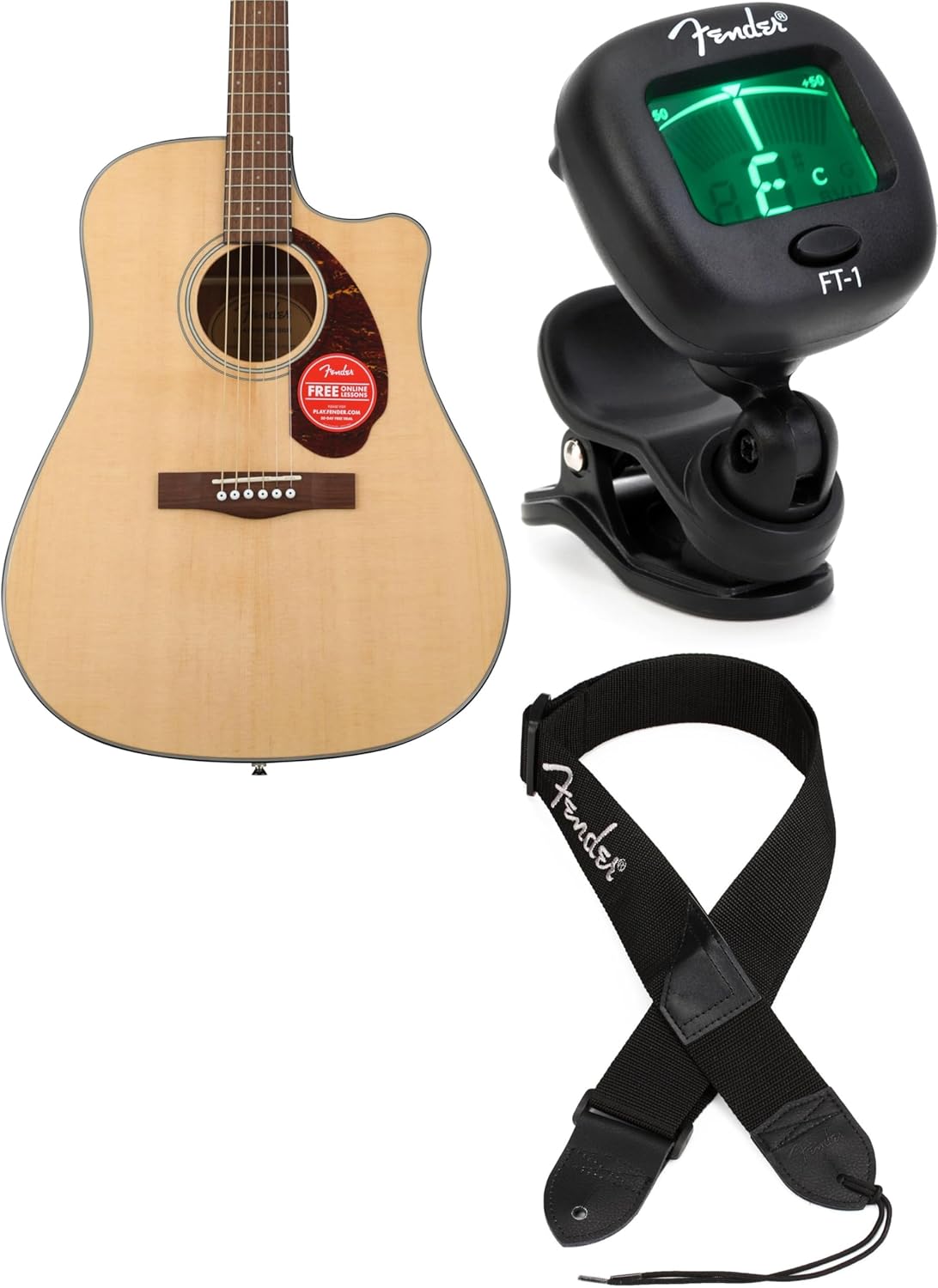 Fender CD-140SCE Dreadnought Acoustic-Electric Guitar, Cutaway Design, Built-In Electronics, Solid Spruce Top, Fishman Pickup/Preamp System, Includes Tuner, Strap, and Case - Natural Finish