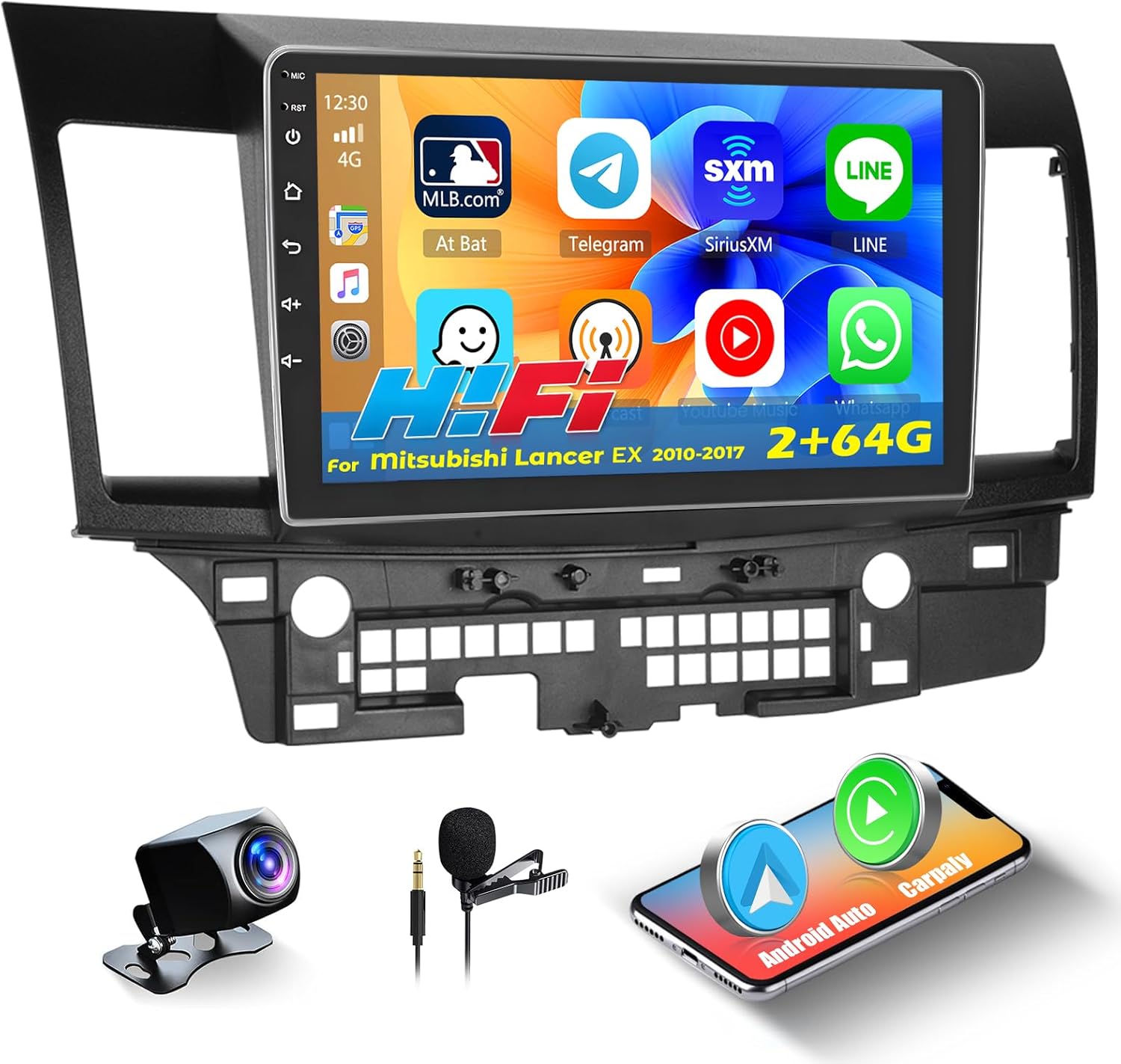 Android 15 Car Stereo for Mitsubishi Lancer 2008-2017 Radio, [2+64G] Hikity 10.1 Inch Touchscreen Radio with Wireless CarPlay Android Auto Bluetooth GPS WiFi HiFi FM MIC Backup Cam Mirror Link