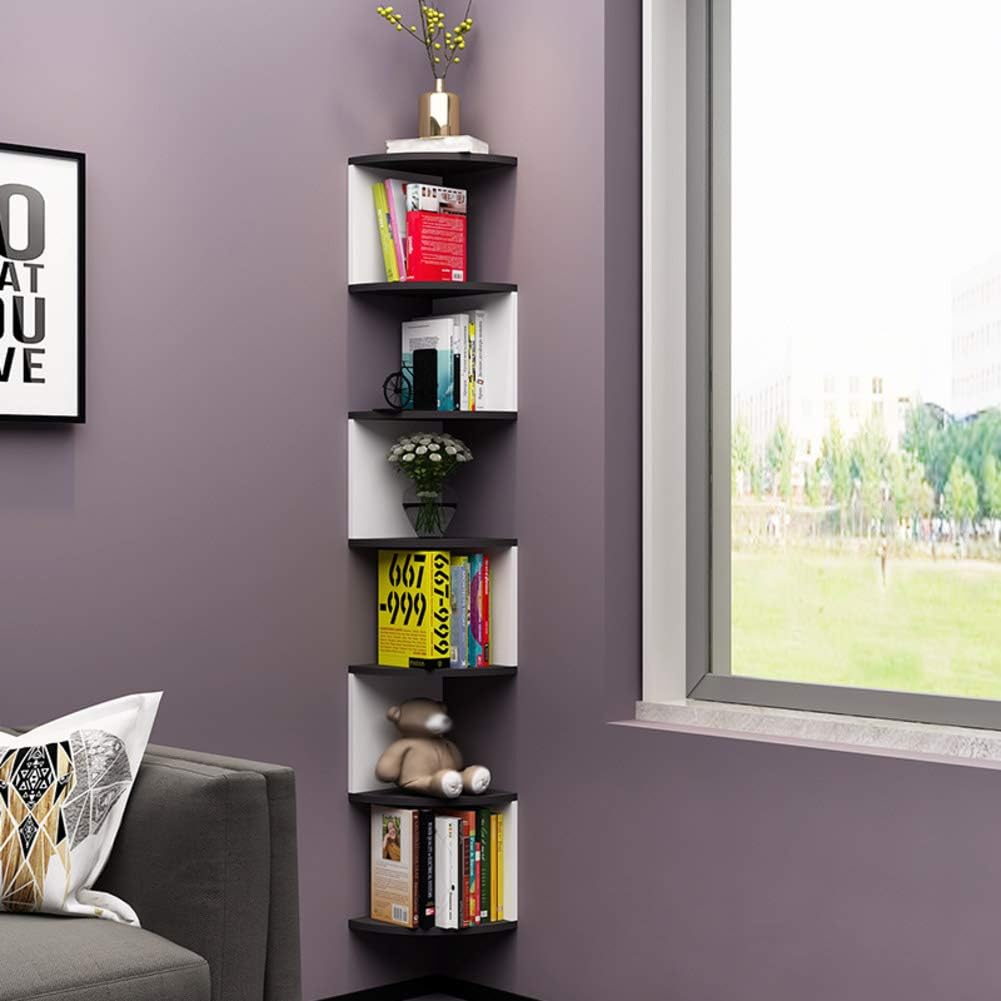 Corner Shelves Floating, 7 Tier Wood Bookshelf Wall Shelves Wall Mount Spice Rack Storage for Kitchen Bathroom Office-White 28cm(11inch) (White 28cm(11inch))