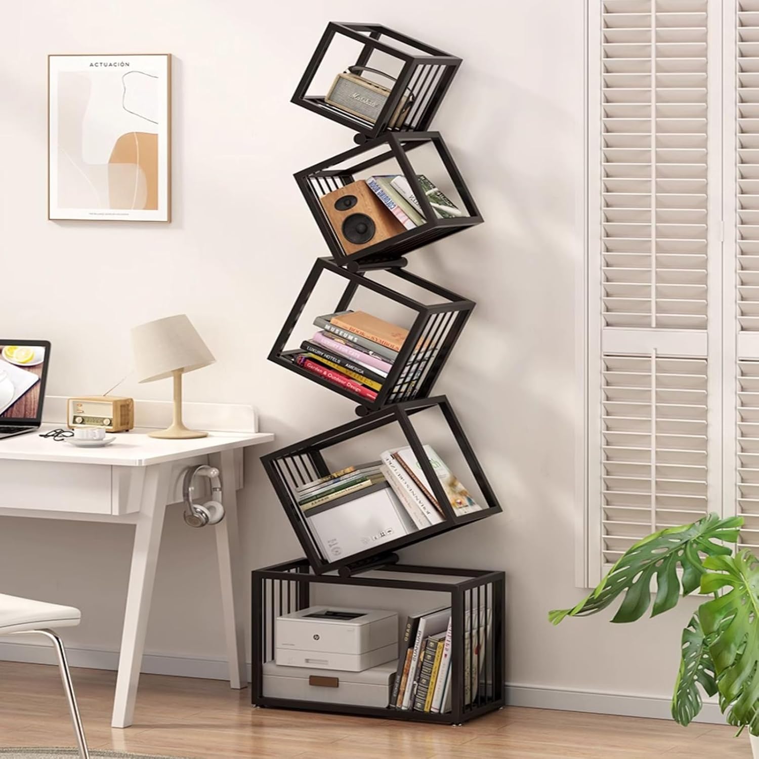 Irregular Geometric Bookshelf, Metal Decorative Storage Shelving, Modern Freestanding Display Shelves Bookcase, Tall Book Shelf Unit for Living Room Bedroom(183cm/72in)