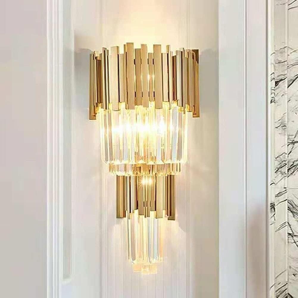 Mid Century Gold Modern Wall Mount Light Crystal Stainless Steel Lampshade E14 Glass Metal Sconce V-intage Bedside Lighting Decor,for Kitchen Island