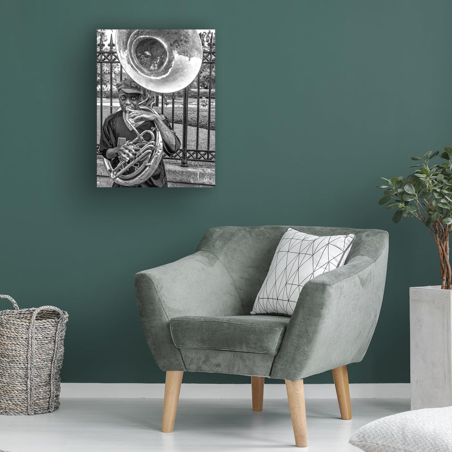 Wrapped Canvas Wall Art - Kirk Cypel 'They Say Its The Sousaphone Players You Have To Look Out For' Wall Art for Living Room, Bedroom, or Office Décor - 35x47