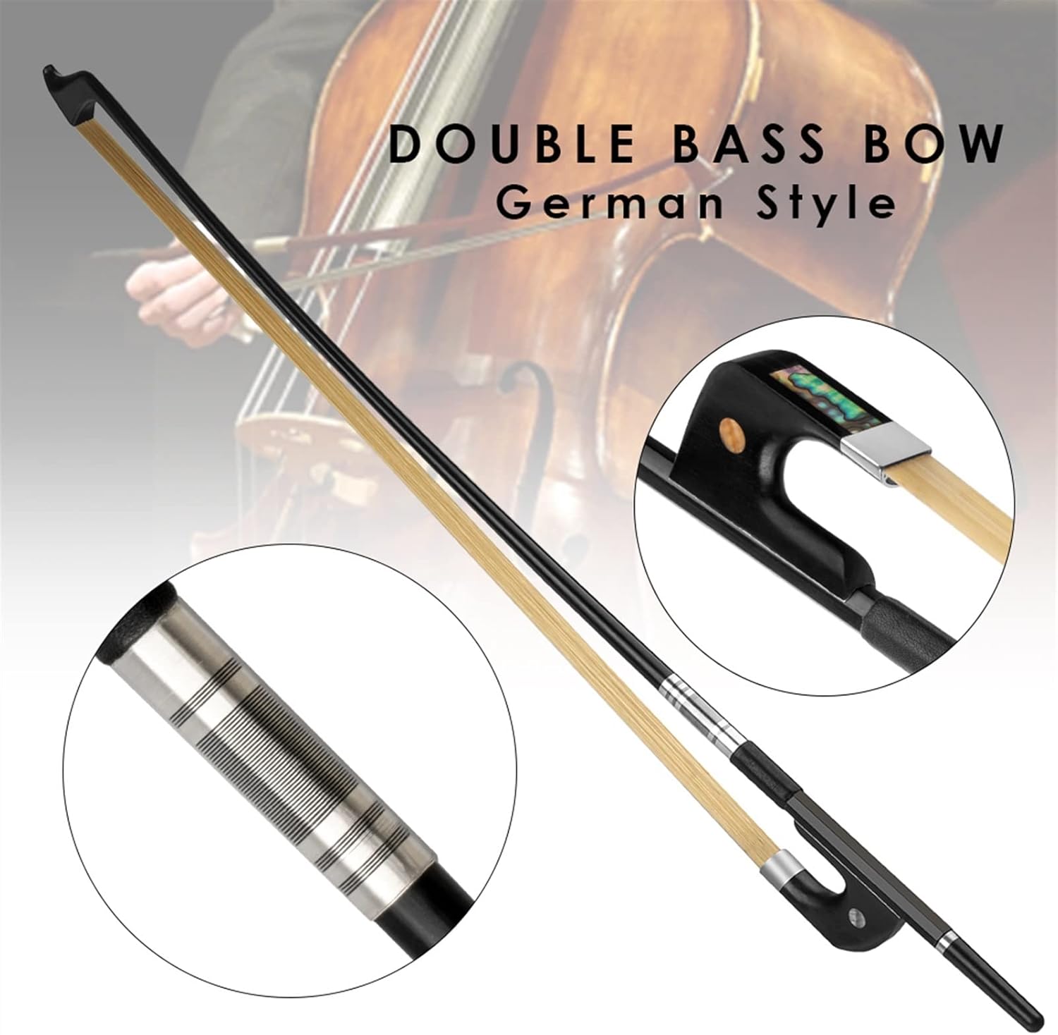 TSTS 4/4-1/8 Size Bass Bow Carbon Fiber Unbleached Mongolian Horsehair Ebony Frog with Parisian Eye Full Size Violin Bow (Color : 1/4)