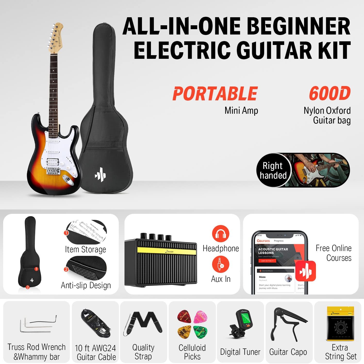 Donner DST-100S 39 Inch Full Size Electric Guitar Kit -Guitar Delay Pedal