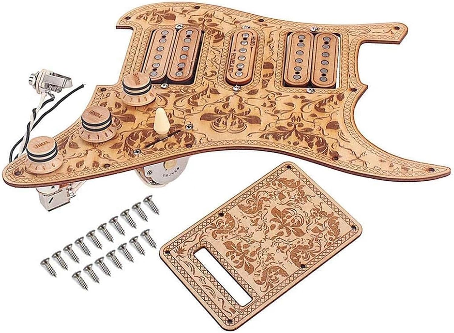 Prewired Electric Guitar Pickguard 3-Ply Maple 11 Hole HSH Loaded Prewired Electric Guitar Pickguards Pickups