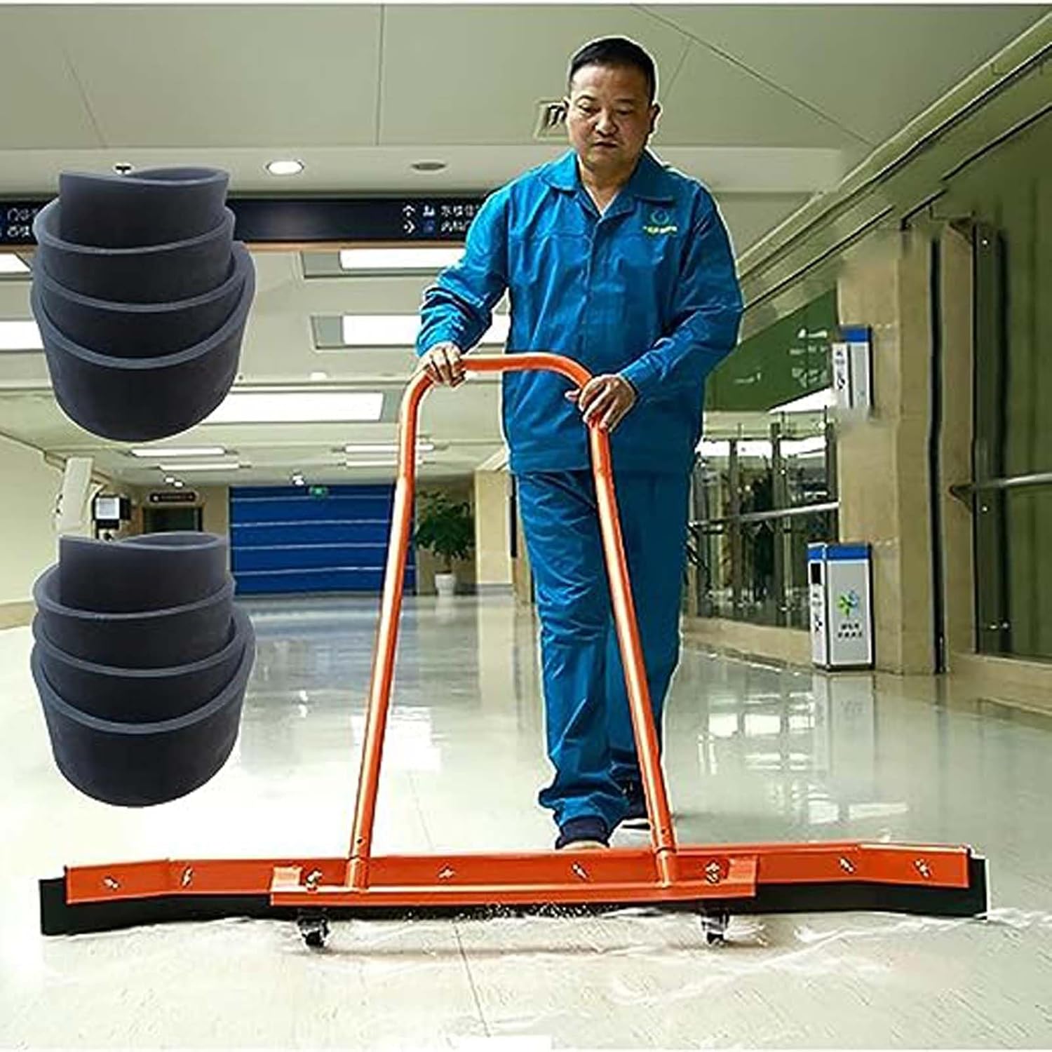 Commercial Large Floor Squeegee for Tile/Wood/Metal Floor, Rolling Water Remover for Hotel/Factory/Workshop, 53inch Wide Water Pusher Squeegee Broom