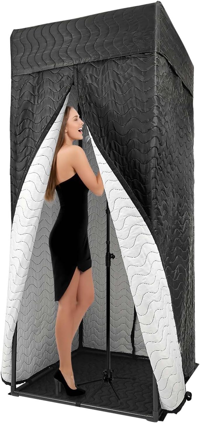 Portable Vocal Booth, Home Recording Studio, Sound Booth with Tray & Electronic Device Holder, for Voiceovers, Podcasts, Music