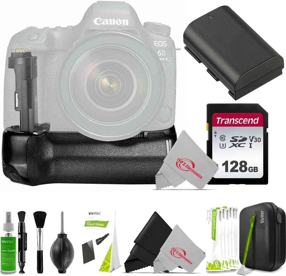 BG-E21 Deluxe Battery Power Grip Compatible with Canon 6D Mark II Digital SLR + Replacement LP-E6 Battery Pack + 128GB Memory Card + Professional Cleaning Kit