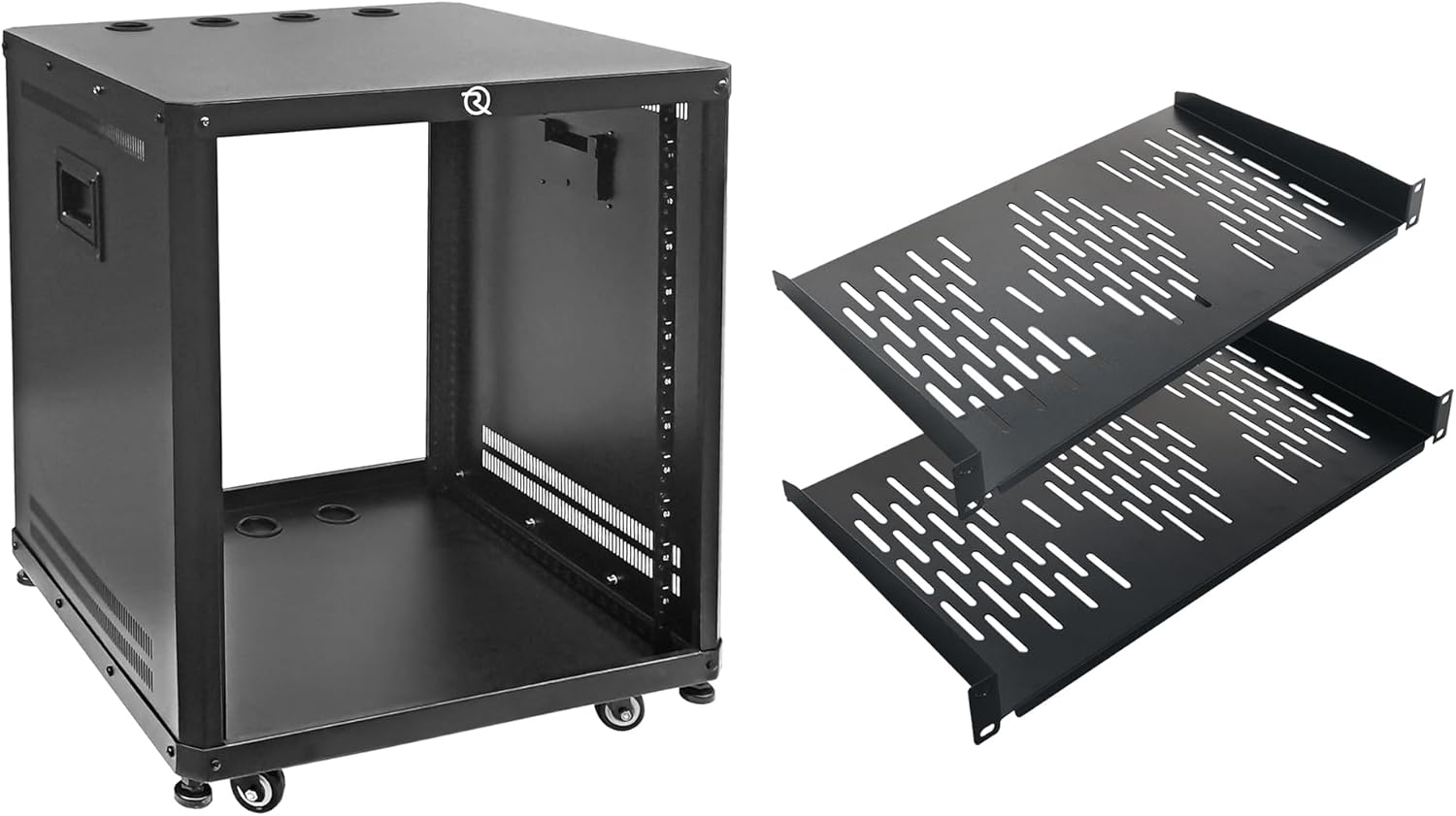 RIVECO 12U Stereo & Server Rack with Caster Wheels, Rolling Network Cabinet, Open Frame Rack for 19-inch Audio Video Music Recording & IT Equipment Lifting Handle & 1U 10