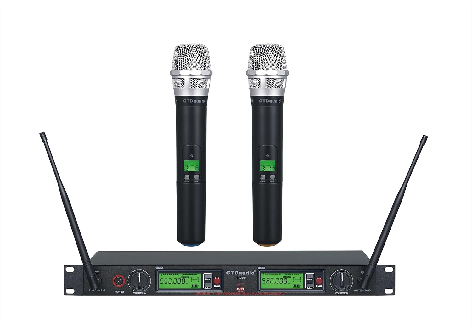 GTDaudio 2x800 Adjustable Frequency UHF True Diversity Wireless Handheld Microphone Mic System Ideal for Church, Karaoke, Dj Party, Range 400 ft