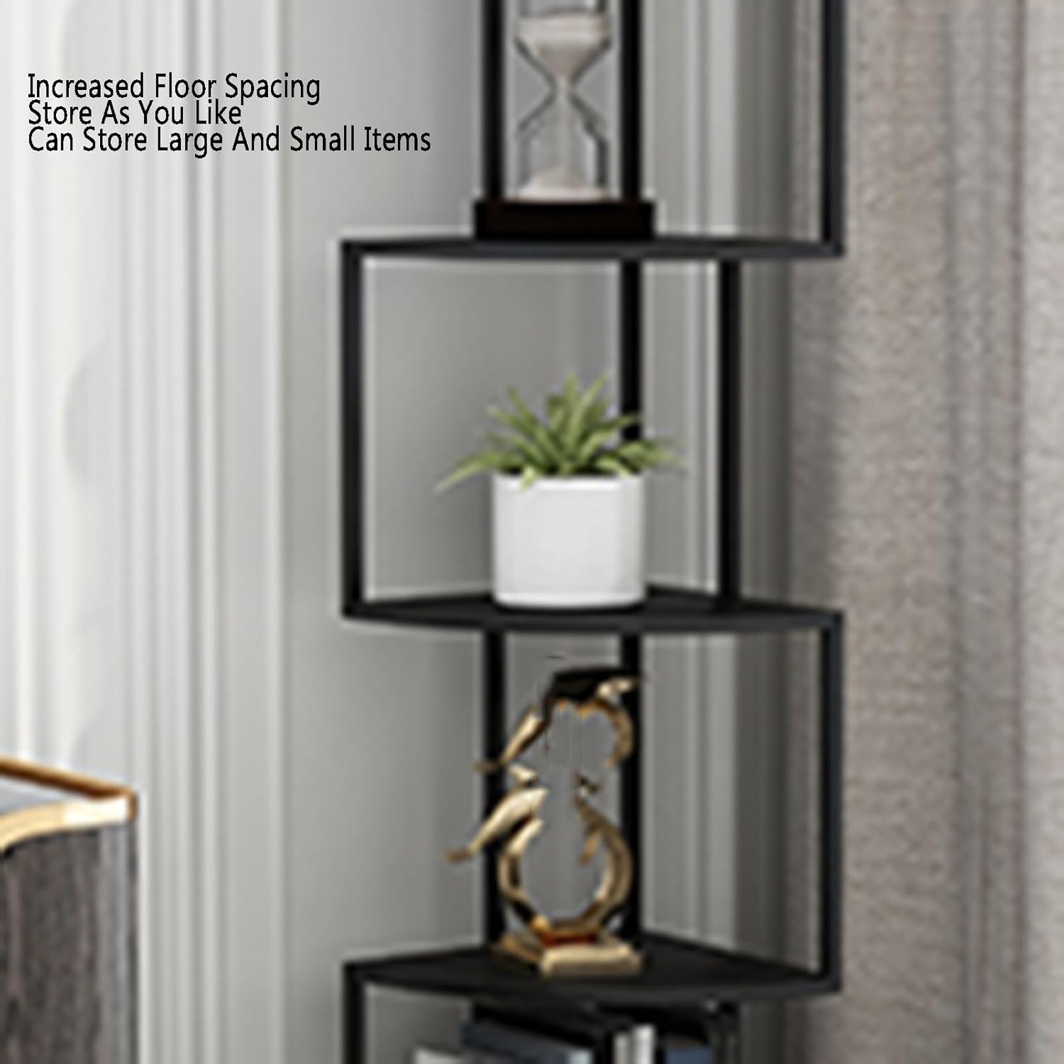 Industrial Bookshelf,Corner Bookcase,Multi-Layer Storage Rack,inch Tall Corner Shelf, Suitable for Small Space, Office(Black, Gold, White)(Gold,3tier) (White 3tier)