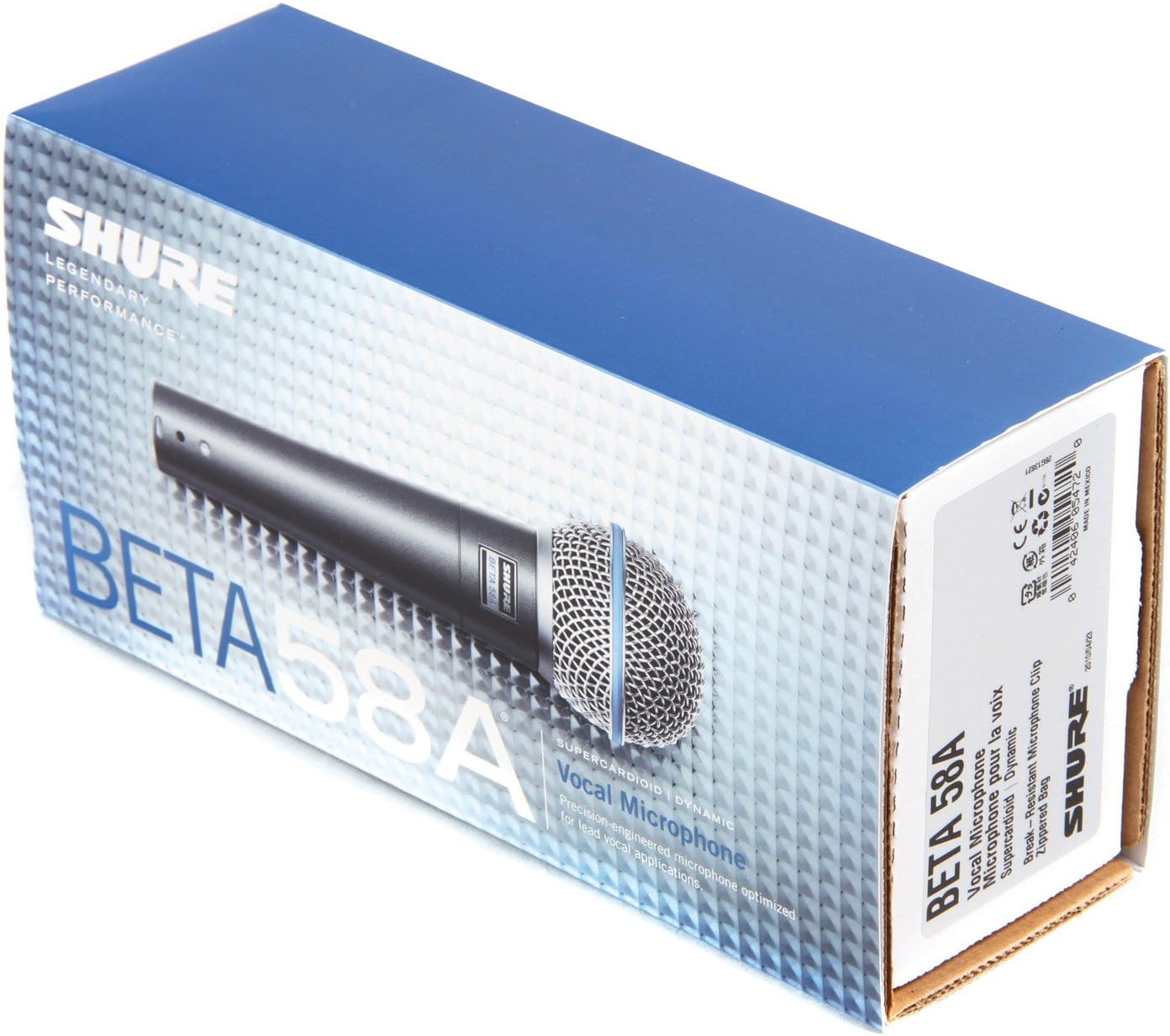 Shure Beta 58A Supercardioid Vocal Microphone & Pig Hog Black & White Woven Mic Cable, 20ft XLR - Bundle