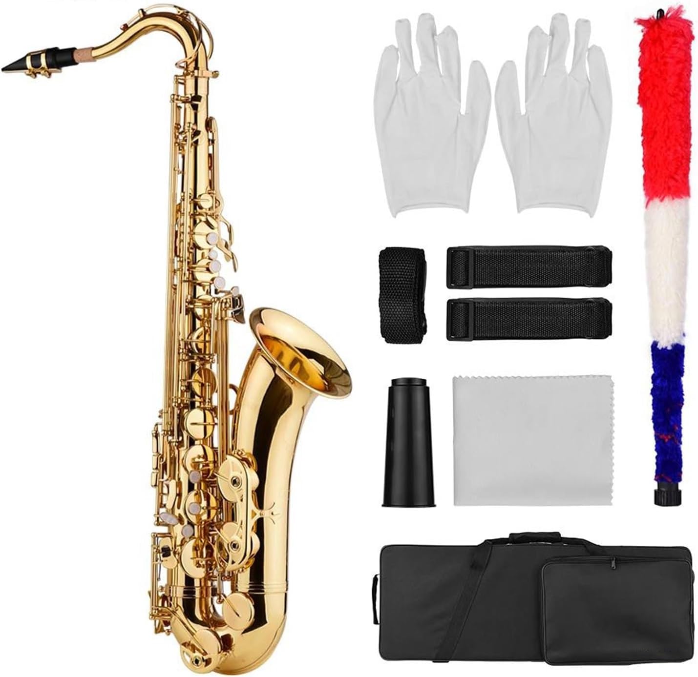 Bb Tenor Saxophone Sax Brass Body Gold Woodwind Instrument With Carry Case Gloves Sax Neck Straps